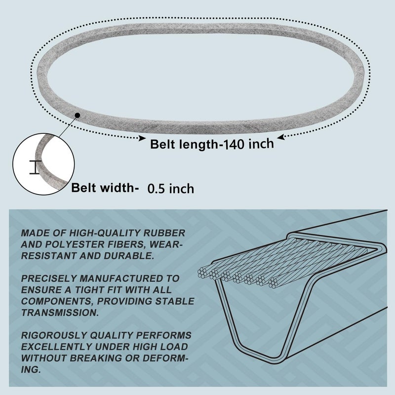 Holdly 1/2 x 140 Inch Replace for Toro 110-6892 Ariens Gravely 07200107 50 Inch Lawn Mower Deck Belt Kevlar Lawn Mower Belt Compatible with Toro TimeCutter Z5000, Z5020, Z5030, Z5035, Z5040 Z5060 (110-6892) - Image 1
